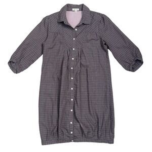 Silence + Noise Shirtdress Medium Plaid Puff Sleeve Button Cotton Casual Preppy